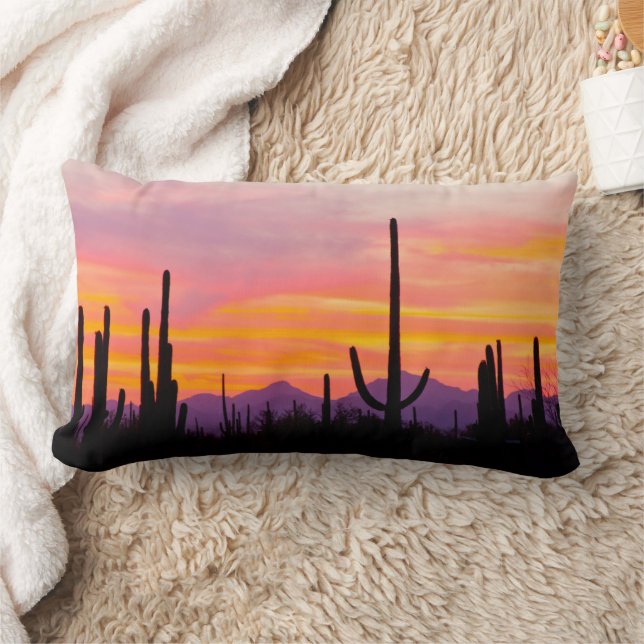 Saguaro Cactus Forest at Sunset Lumbar Pillow (Blanket)