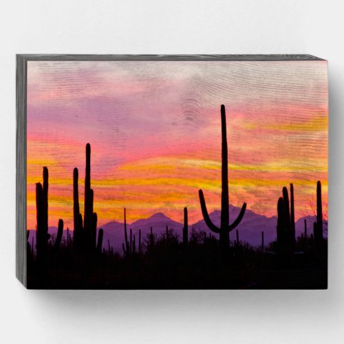 Saguaro Cactus Forest at Sunset Wooden Box Sign