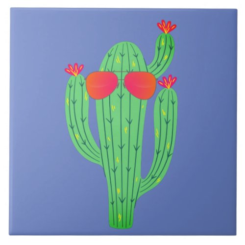 Saguaro Cactus Funny Face Southwestern Humor Ceramic Tile