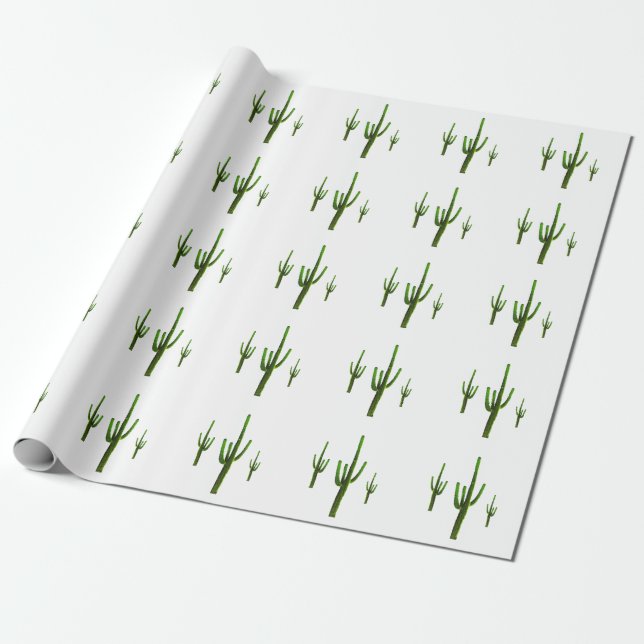 Saguaro Cactus Green Pattern Desert Wrapping Paper (Unrolled)