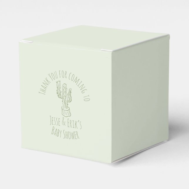Saguaro Cactus Hand Drawn Green Baby Shower     Favor Boxes (Front Side)