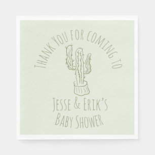 Saguaro Cactus Hand Drawn Green Baby Shower Napkins