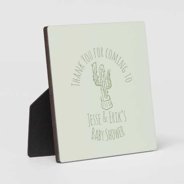 Saguaro Cactus Hand Drawn Green Baby Shower    Plaque (Front)