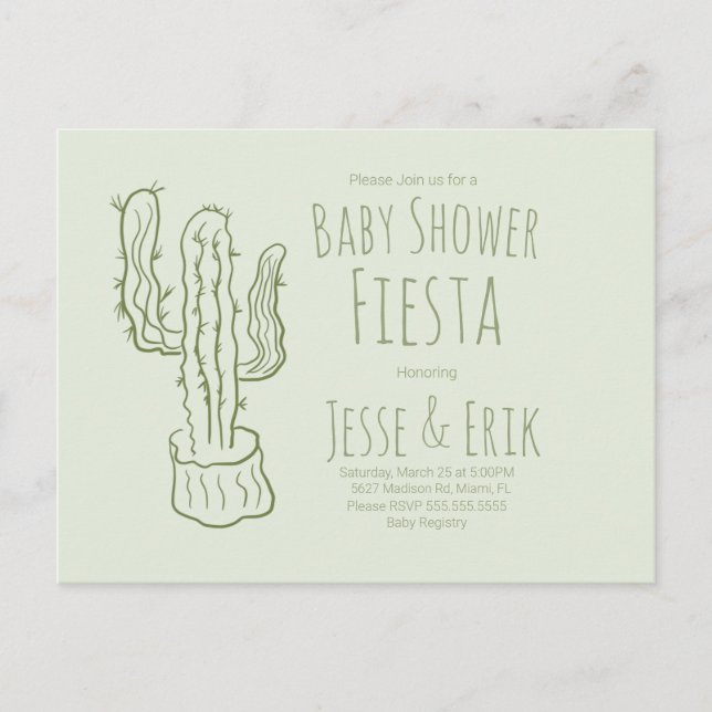 Saguaro Cactus Hand Drawn Green Baby Shower   Postcard (Front)