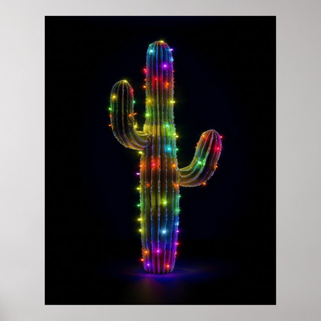 Saguaro cactus illuminated with Christmas lights Poster (Front)