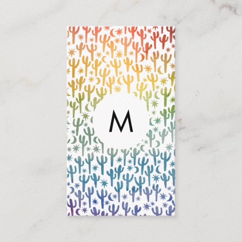 Saguaro Cactus Moon Stars Pattern Rainbow INITIALS Business Card