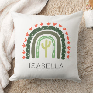 Saguaro Cactus NAME Orange Green Modern Desert Art Throw Pillow