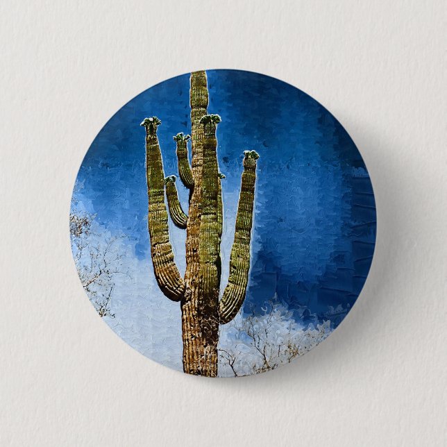 Saguaro Cactus painting Pinback Button (Front)