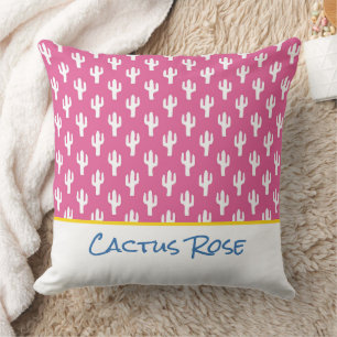 Saguaro Cactus Pattern Modern Desert NAME Pink Throw Pillow
