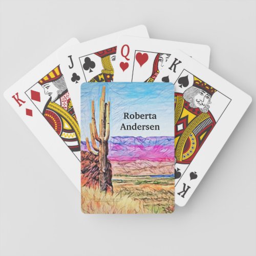 Saguaro Cactus Purple Mountians Blue Lake Arizona Playing Cards