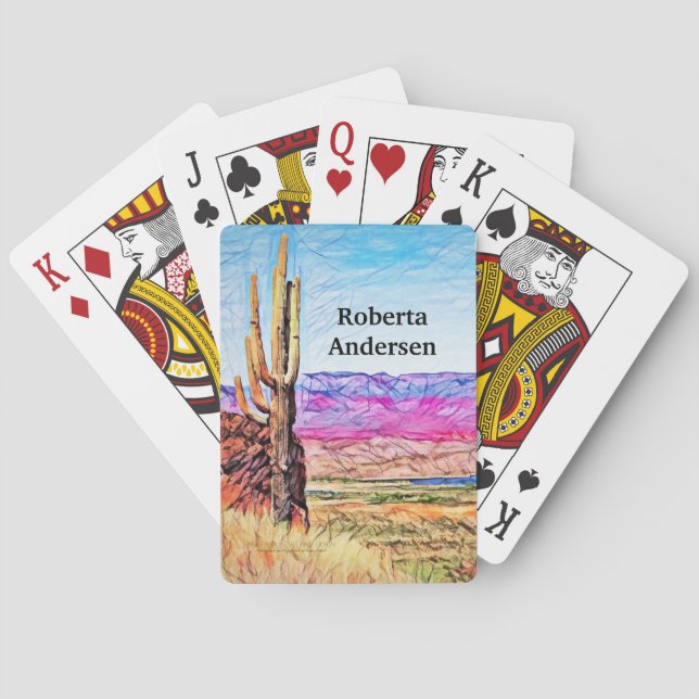 Saguaro Cactus Purple Mountians Blue Lake Arizona Poker Cards (Back)