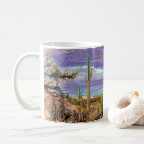 Saguaro Cactus Purple Sky Arizona Desert View Coffee Mug