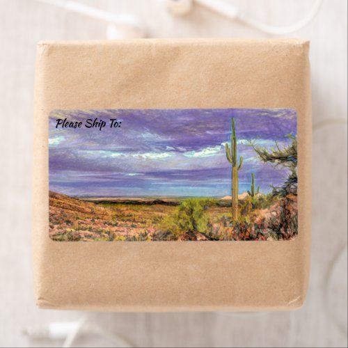 Saguaro Cactus Purple Sky Arizona Desert View Label