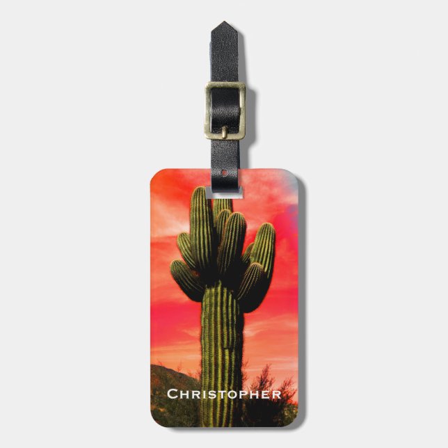 Saguaro Cactus Red Sky Southwest Luggage Luggage Tag (Front Vertical)