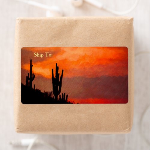 Saguaro Cactus Silhouette Arizona Red Sunset Label