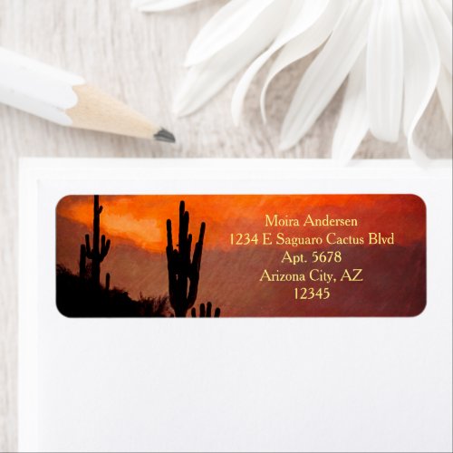 Saguaro Cactus Silhouette Arizona Red Sunset Label