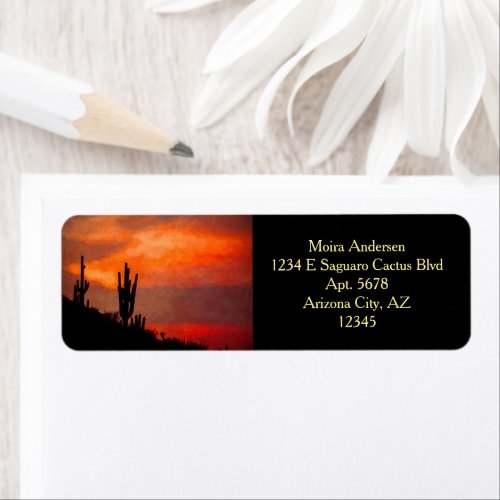 Saguaro Cactus Silhouette Arizona Red Sunset Label