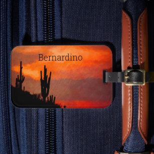 Saguaro Cactus Silhouette Arizona Red Sunset Luggage Tag