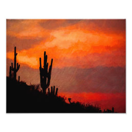 Saguaro Cactus Silhouette Arizona Red Sunset Photo Print