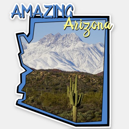 Saguaro Cactus Snowy Mountains Arizona Map Outline Sticker
