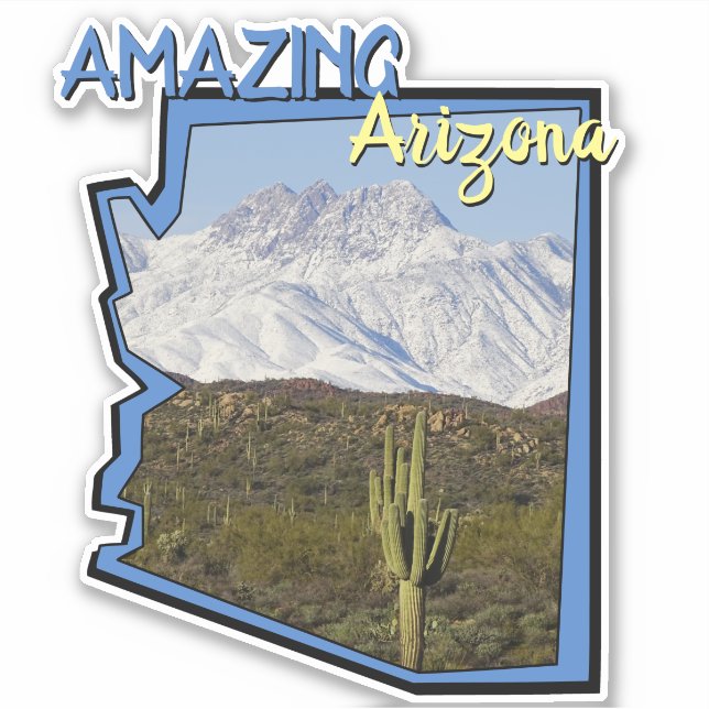 Saguaro Cactus Snowy Mountains Arizona Map Outline Sticker (Front)