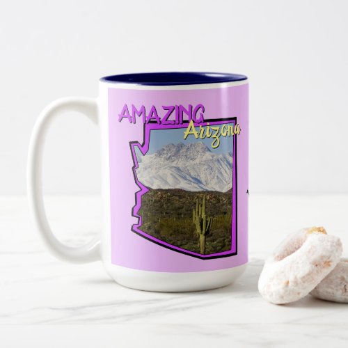 Saguaro Cactus Snowy Mountains Arizona Map Purple Two_Tone Coffee Mug