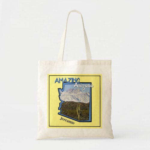 Saguaro Cactus Snowy Mountains Arizona Map Yellow Tote Bag