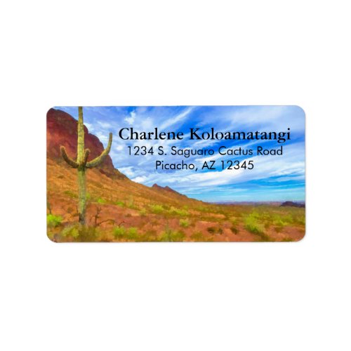 Saguaro Cactus Sonoran Desert Blue Sky Clouds Labe Label