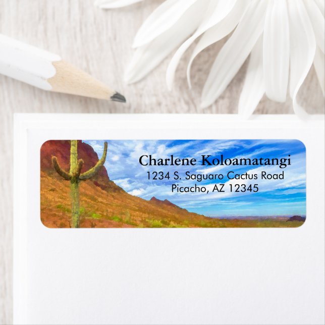 Saguaro Cactus Sonoran Desert Blue Sky Clouds Label (Insitu)