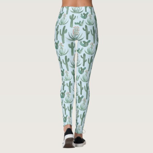 Saguaro Cactus Succulents Desert Watercolor Leggings