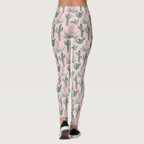 Saguaro Cactus Succulents Desert Watercolor Leggings