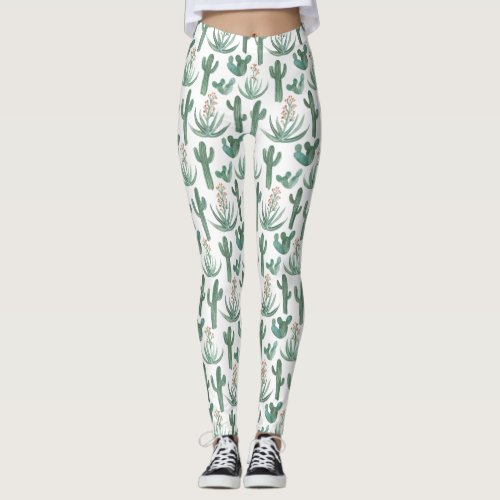 Saguaro Cactus Succulents Desert Watercolor Leggings