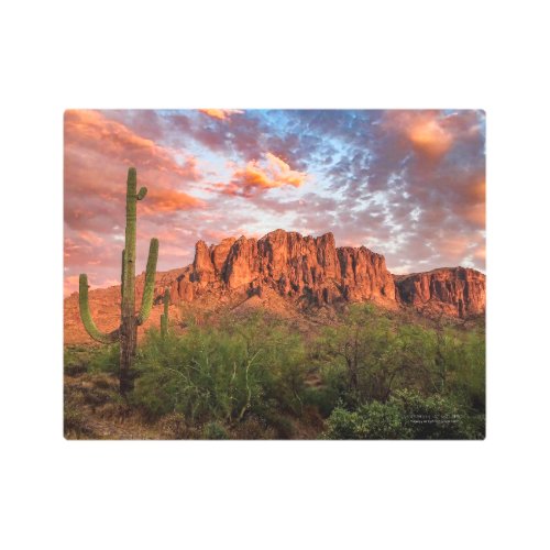 Saguaro Cactus Superstition Mountain Sunset 14x11 Metal Print