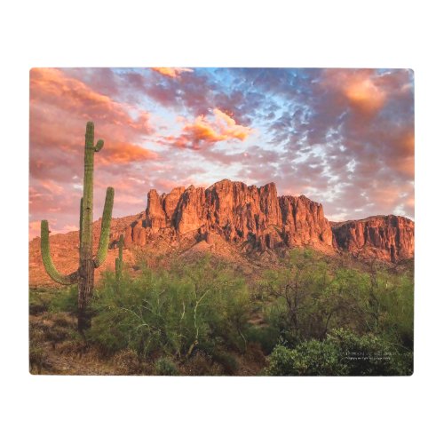 Saguaro Cactus Superstition Mountain Sunset 20x16 Metal Print