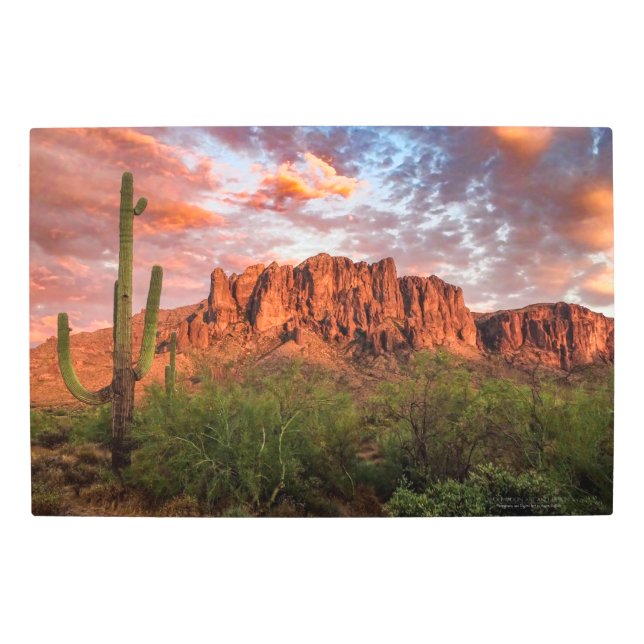 Saguaro Cactus Superstition Mountain Sunset 30x20 Metal Print (Front)