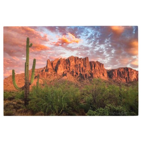 Saguaro Cactus Superstition Mountain Sunset 36x24 Metal Print