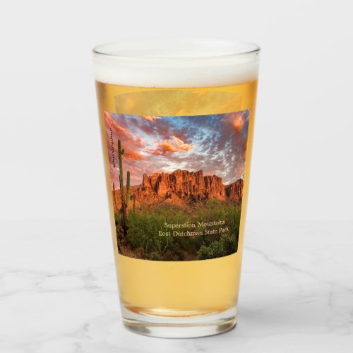 Saguaro Cactus Superstition Mountain Sunset Clouds Glass