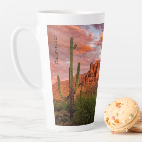 Saguaro Cactus Superstition Mountain Sunset Clouds Latte Mug