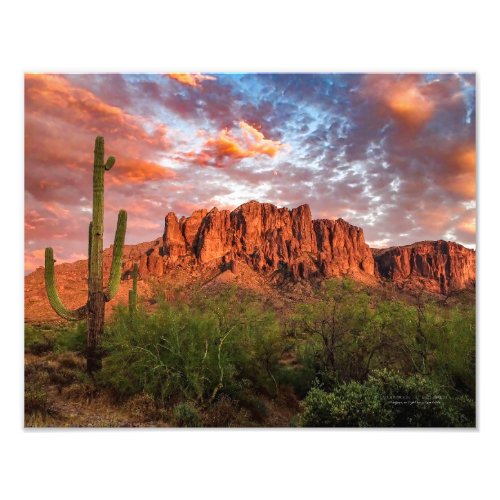 Saguaro Cactus Superstition Mountain Sunset Clouds Photo Print