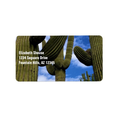 Saguaro Cactus Trio  Blue Sky  Clouds  address Label