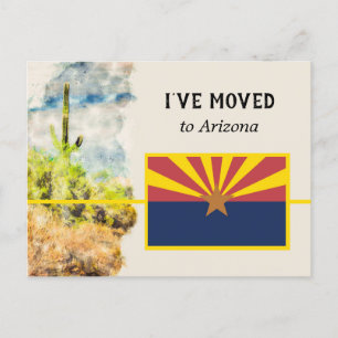 Saguaro Cactus Watercolor Arizona Flag I've Moved Announcement Postcard