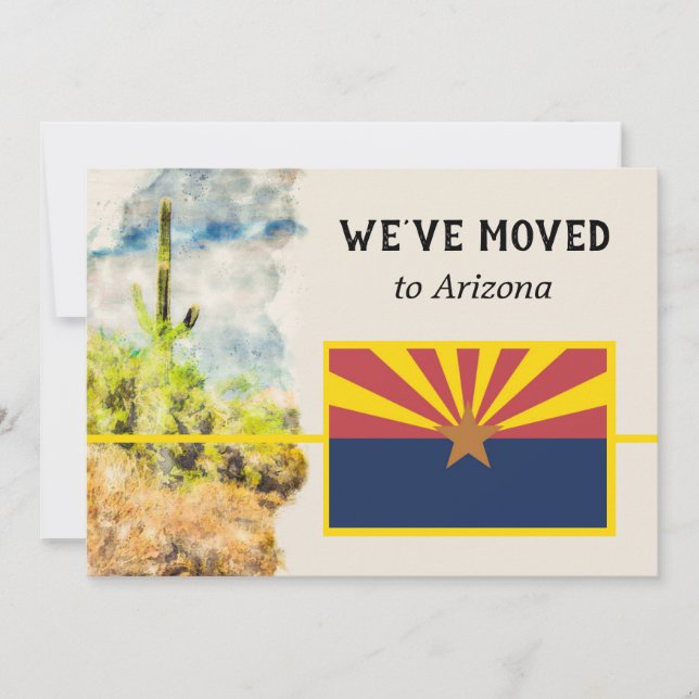 Saguaro Cactus Watercolor Arizona Flag Moving Announcement (Front)