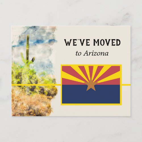 Saguaro Cactus Watercolor Arizona Flag Moving Announcement Postcard