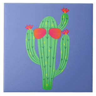 Saguaro Cactus Wearing Sunglasses Funny Southwest Ceramic Tile