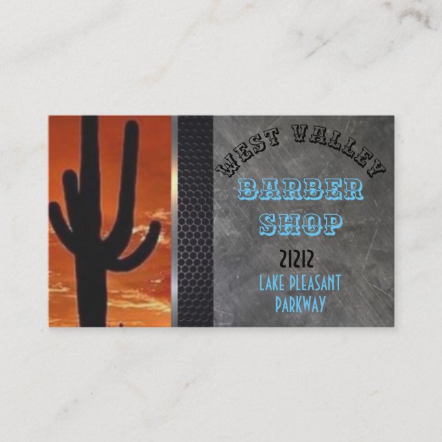 Saguaro Cactus with Orange Sky Template on  Barber Business Card (Front)