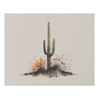 Saguaro Cactus with Sunflowers Faux Canvas Print