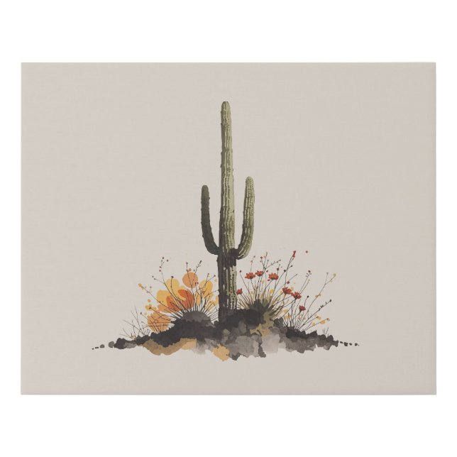 Saguaro Cactus with Sunflowers Faux Canvas Print (Front)