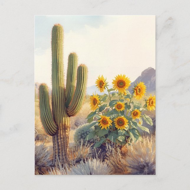 Saguaro Cactus with Sunflowers Postcard (Front)