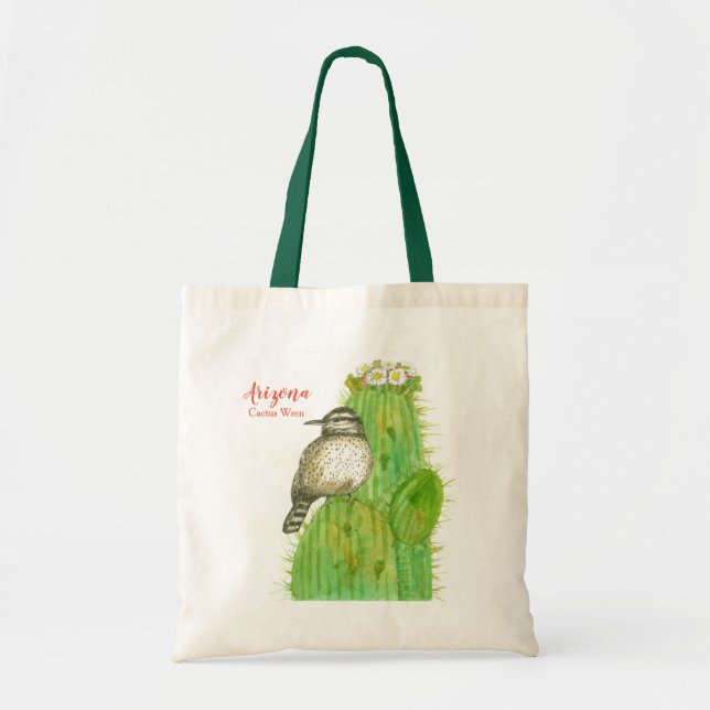 Saguaro Cactus Wren Arizona State Bird Tote Bag (Front)
