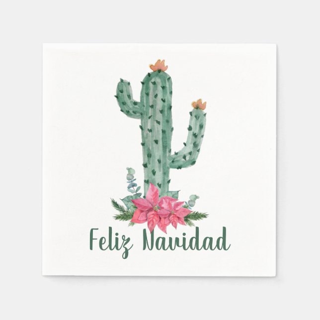 Saguaro Christmas Cactus Feliz Navidad Napkins (Front)